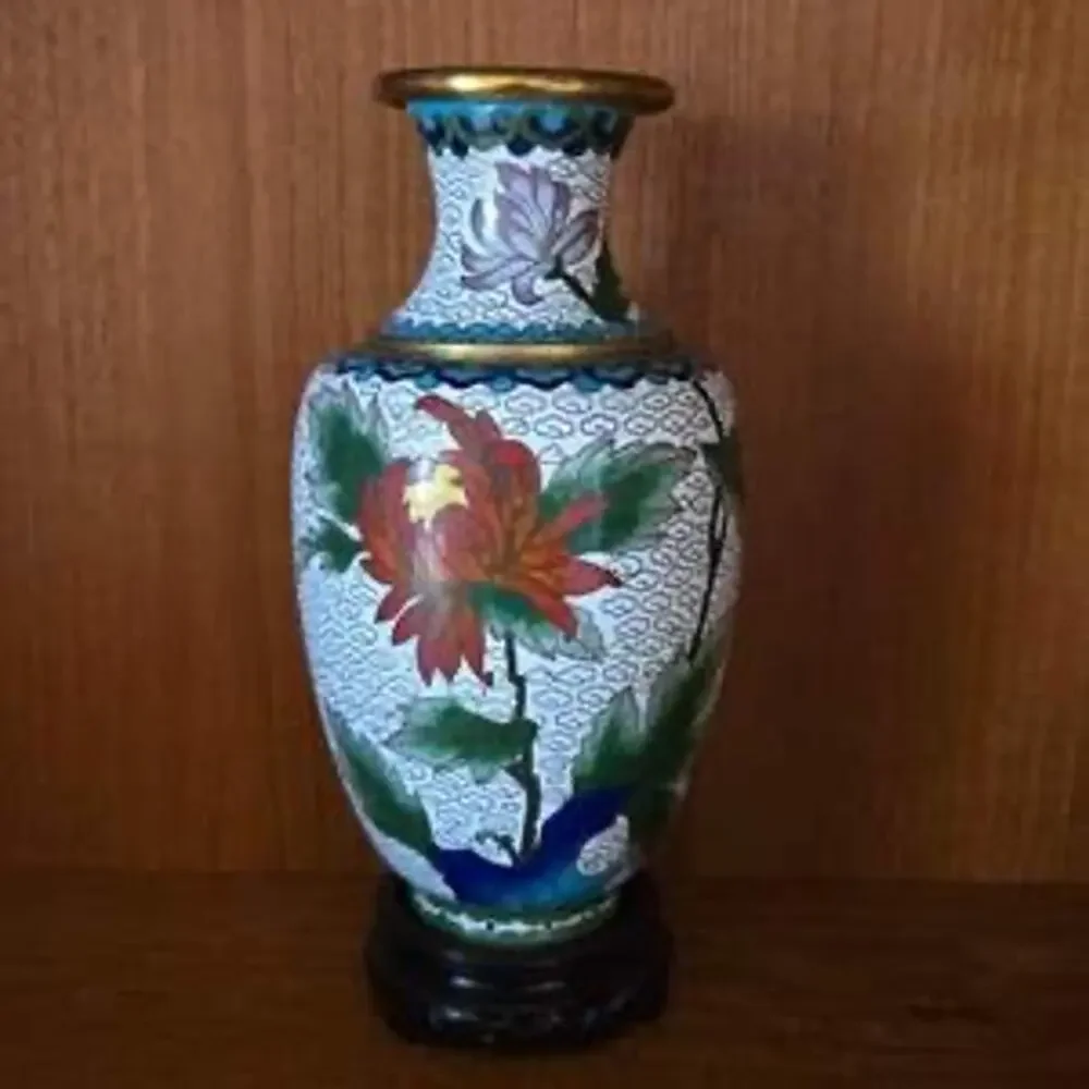 Chinese cloisonné enamel on brass vase